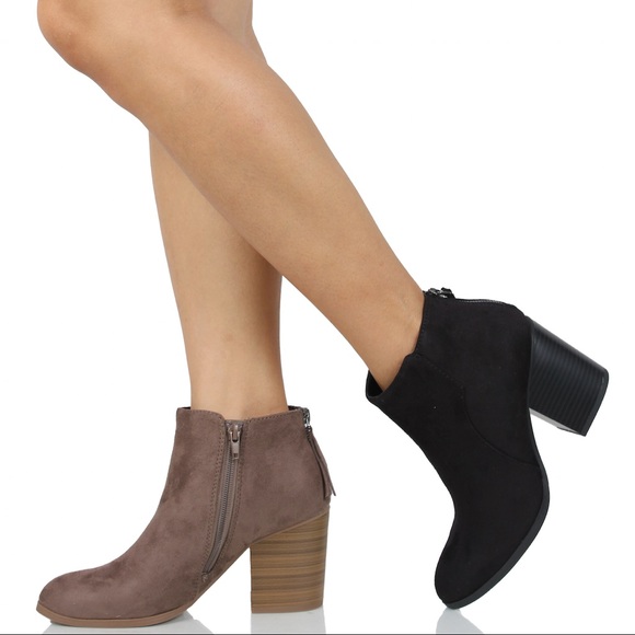 Taupe almond toe back tassel Stacked heel boot - Picture 6 of 6